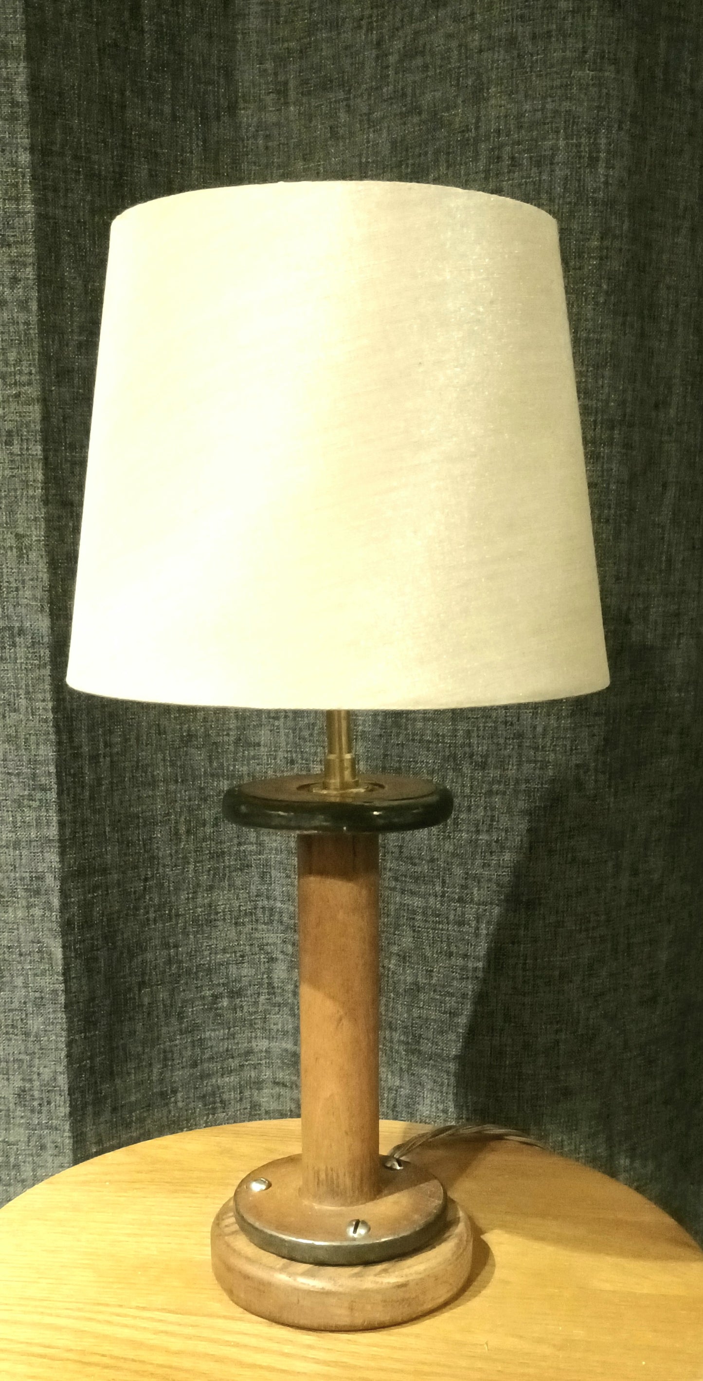 Table Lamp base - Constructed from a Vintage Industrial Cotton Bobbins