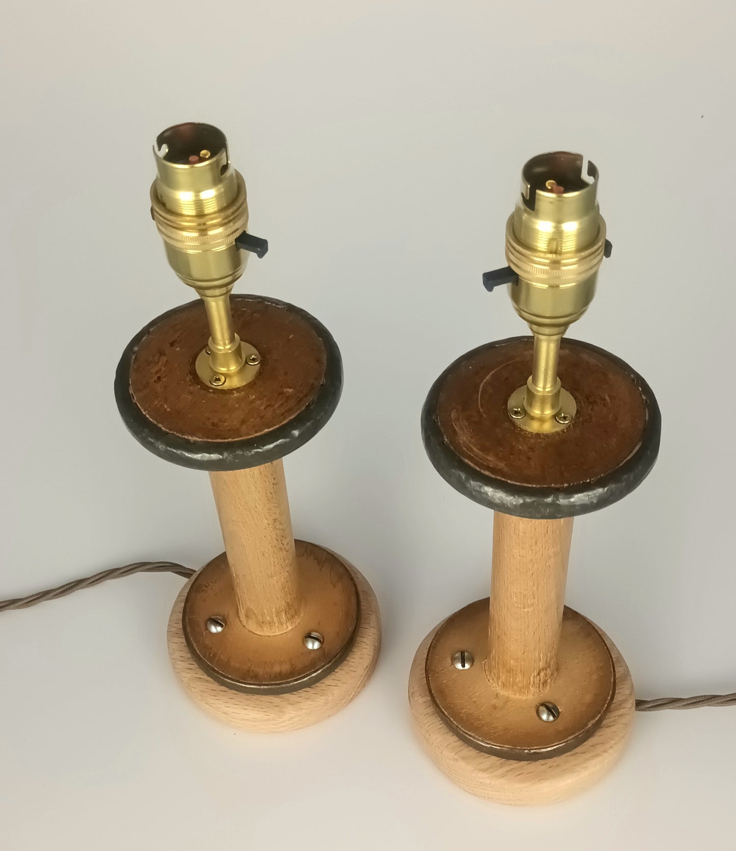 Table Lamp base - Constructed from a Vintage Industrial Cotton Bobbins